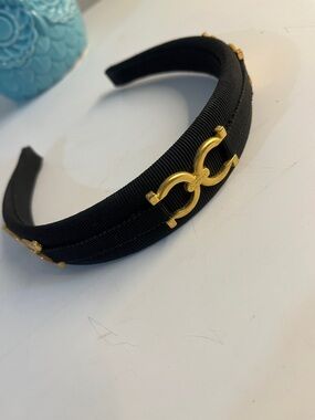 Salvatore Ferragamo Black Headband with Gold Double Gancini